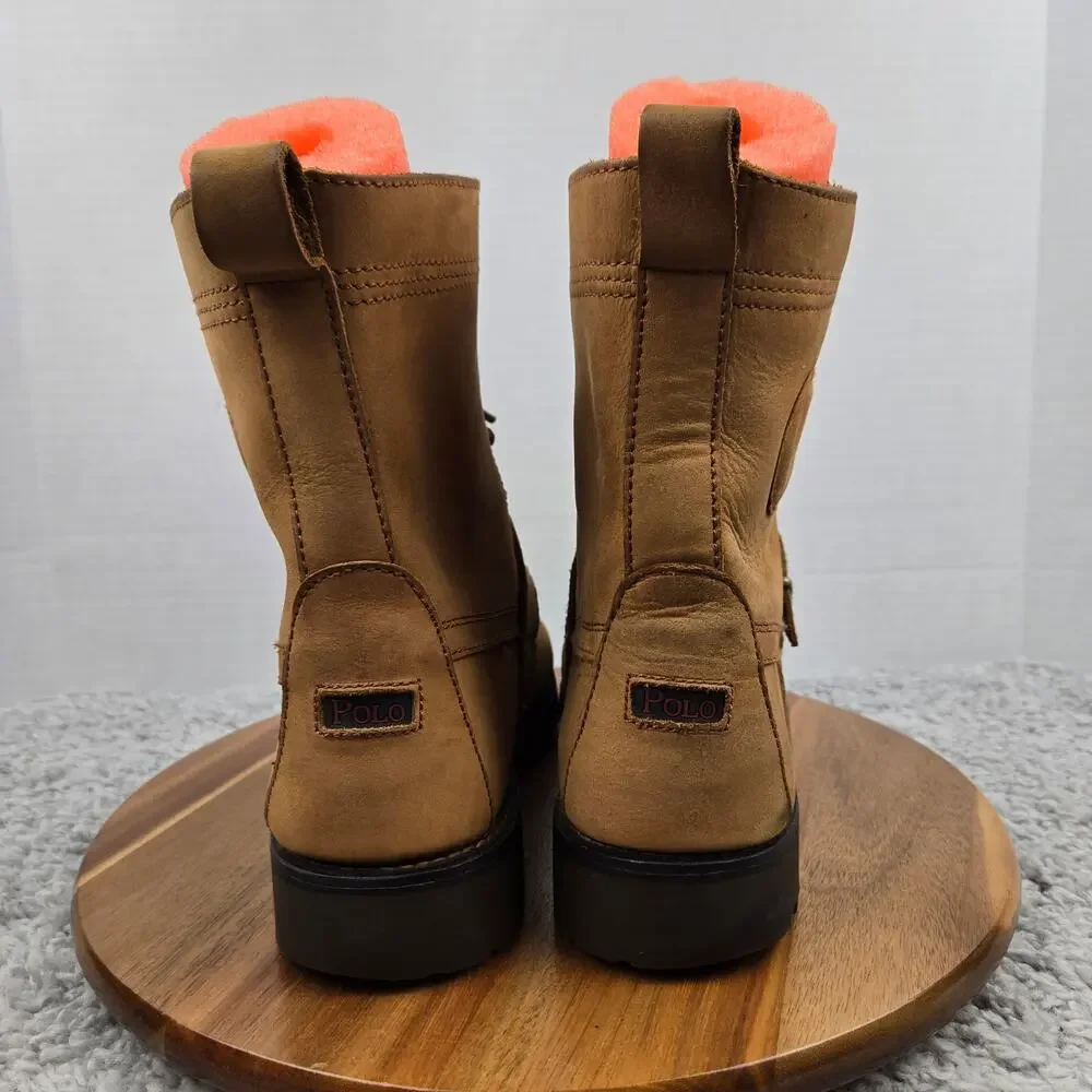 Polo Ralph Lauren Men 9.5D Ranger Brown Leather Buckle Strap Casual Moc Toe Boot